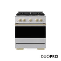 ZLINE Autograph Edition 30 in. 4.2 cu. ft. Marino Dual Fuel Range with 4 Burner DuoPro™ Cooktop and Electric Convection Oven in Stainless Steel with Champagne Bronze Accents (PMDRZ-30-CB)