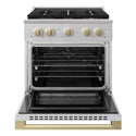 ZLINE Autograph Edition 30 in. 4.2 cu. ft. Marino Dual Fuel Range with 4 Burner DuoPro™ Cooktop and Electric Convection Oven in Stainless Steel with Champagne Bronze Accents (PMDRZ-30-CB)