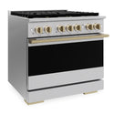 ZLINE Autograph Edition 36 in. 5.2 cu. ft. Marino Dual Fuel Range with 6 Burner DuoPro™ Cooktop and Electric Convection Oven in Stainless Steel and Champagne Bronze Accents (PMDRZ-36-CB)