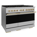 ZLINE Autograph Edition 48 in. 6.7 cu. ft. Marino Dual Fuel Range with 8 Burner DuoPro™ Cooktop and Dual Ovens in Stainless Steel and Champagne Bronze Accents (PMDRZ-48-CB)