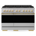 ZLINE Autograph Edition 48 in. 6.7 cu. ft. Marino Dual Fuel Range with 8 Burner DuoPro™ Cooktop and Dual Ovens in Stainless Steel and Polished Gold Accents (PMDRZ-48-G)