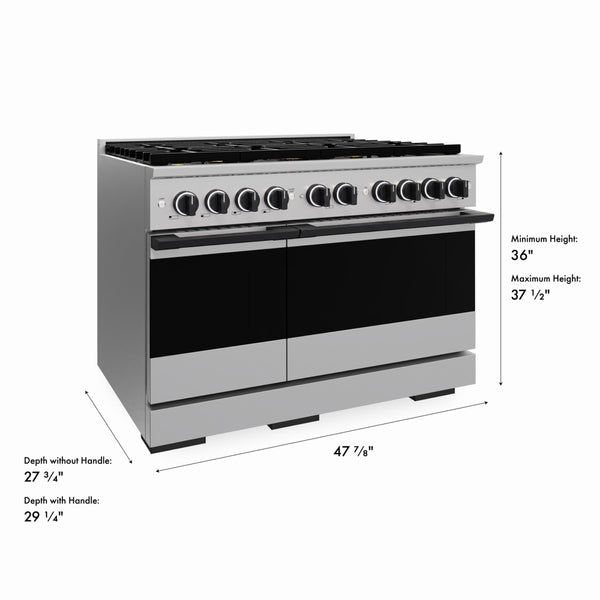 ZLINE Autograph Edition 48 in. 6.7 cu. ft. Marino Dual Fuel Range with 8 Burner DuoPro™ Cooktop and Dual Ovens in Stainless Steel and Matte Black Accents (PMDRZ-48-MB)
