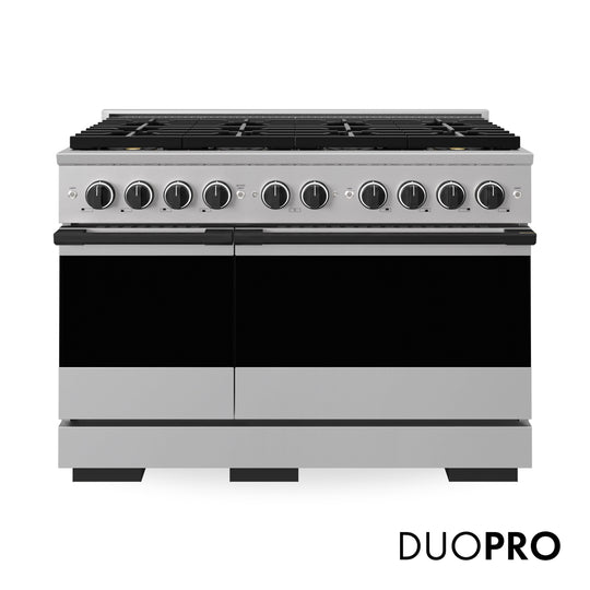 ZLINE Autograph Edition 48 in. 6.7 cu. ft. Marino Dual Fuel Range with 8 Burner DuoPro™ Cooktop and Dual Ovens in Stainless Steel and Matte Black Accents (PMDRZ-48-MB)