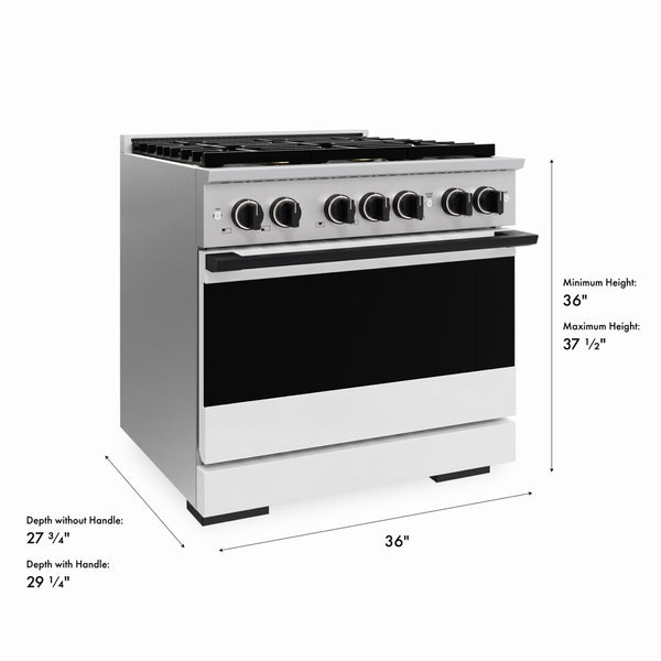 ZLINE Autograph Edition 36 in. 5.2 cu. ft. Marino Dual Fuel Range with 6 Burner DuoPro™ Cooktop and Electric Convection Oven with White Matte Door and Matte Black Accents (PMDRZ-WM-36-MB)