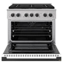 ZLINE Autograph Edition 36 in. 5.2 cu. ft. Marino Dual Fuel Range with 6 Burner DuoPro™ Cooktop and Electric Convection Oven with White Matte Door and Matte Black Accents (PMDRZ-WM-36-MB)