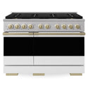 ZLINE Autograph Edition 48 in. 6.7 cu. ft. Marino Dual Fuel Range with 8 Burner DuoPro™ Cooktop and Dual Ovens with White Matte Doors and Champagne Bronze Accents (PMDRZ-WM-48-CB)