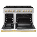 ZLINE Autograph Edition 48 in. 6.7 cu. ft. Marino Dual Fuel Range with 8 Burner DuoPro™ Cooktop and Dual Ovens with White Matte Doors and Polished Gold Accents (PMDRZ-WM-48-G)