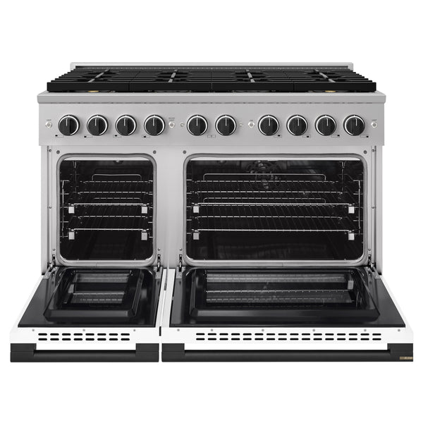 ZLINE Autograph Edition 48 in. 6.7 cu. ft. Marino Dual Fuel Range with 8 Burner DuoPro™ Cooktop and Dual Ovens with White Matte Doors and Matte Black Accents (PMDRZ-WM-48-MB)