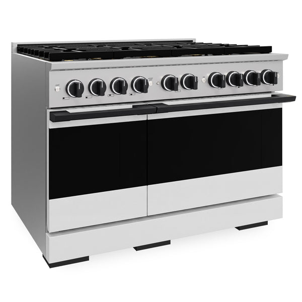 ZLINE Autograph Edition 48 in. 6.7 cu. ft. Marino Dual Fuel Range with 8 Burner DuoPro™ Cooktop and Dual Ovens with White Matte Doors and Matte Black Accents (PMDRZ-WM-48-MB)