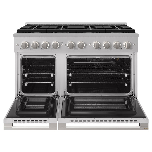 ZLINE 48 in. 6.7 cu. ft. Marino Double Oven Gas Range in Stainless Steel with 8 Brass Burners (MGR-BR-48)