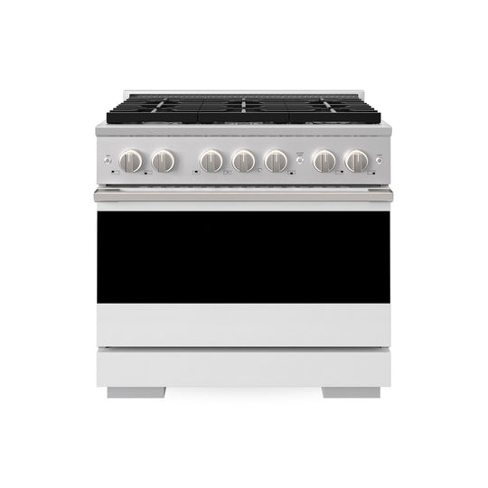 ZLINE 36 in. 5.2 cu. ft. Marino Gas Range with 6 Burner Cooktop and Convection Gas Oven in Stainless Steel with White Matte Door (MGR-WM-36)