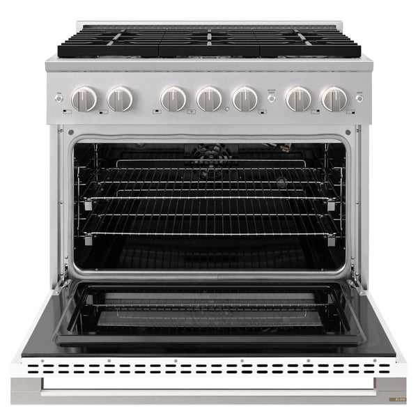 ZLINE 36 in. 5.2 cu. ft. Marino Gas Range with 6 Burner Cooktop and Convection Gas Oven in Stainless Steel with White Matte Door (MGR-WM-36)
