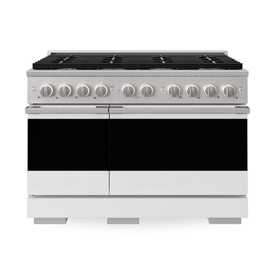 ZLINE 48 in. 6.7 cu. ft. Marino Double Oven Gas Range with 8 Burner Cooktop in Stainless Steel with White Matte Doors (MGR-WM-48)