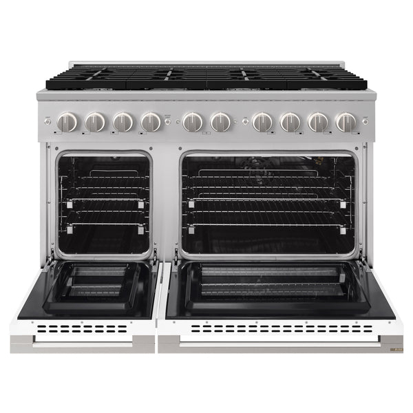 ZLINE 48 in. 6.7 cu. ft. Marino Double Oven Gas Range with 8 Burner Cooktop in Stainless Steel with White Matte Doors (MGR-WM-48)