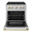 ZLINE Autograph Edition 30 in. 4.2 cu. ft. Marino Gas Range with 4 Burner Cooktop and Convection Gas Oven in Stainless Steel and Champagne Bronze Accents (MGRZ-30-CB)