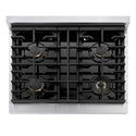 ZLINE Autograph Edition 30 in. 4.2 cu. ft. Marino Gas Range with 4 Burner Cooktop and Convection Gas Oven in Stainless Steel and Champagne Bronze Accents (MGRZ-30-CB)