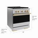 ZLINE Autograph Edition 30 in. 4.2 cu. ft. Marino Gas Range with 4 Burner Cooktop and Convection Gas Oven in Stainless Steel and Polished Gold Accents (MGRZ-30-G)