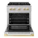 ZLINE Autograph Edition 30 in. 4.2 cu. ft. Marino Gas Range with 4 Burner Cooktop and Convection Gas Oven in Stainless Steel and Polished Gold Accents (MGRZ-30-G)