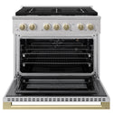 ZLINE Autograph Edition 36 in. 5.2 cu. ft. Marino Gas Range with 6 Burner Cooktop and Convection Gas Oven in Stainless Steel and Champagne Bronze Accents (MGRZ-36-CB)