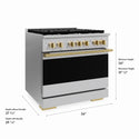 ZLINE Autograph Edition 36 in. 5.2 cu. ft. Marino Gas Range with 6 Burner Cooktop and Convection Gas Oven in Stainless Steel and Polished Gold Accents (MGRZ-36-G)
