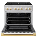 ZLINE Autograph Edition 36 in. 5.2 cu. ft. Marino Gas Range with 6 Burner Cooktop and Convection Gas Oven in Stainless Steel and Polished Gold Accents (MGRZ-36-G)
