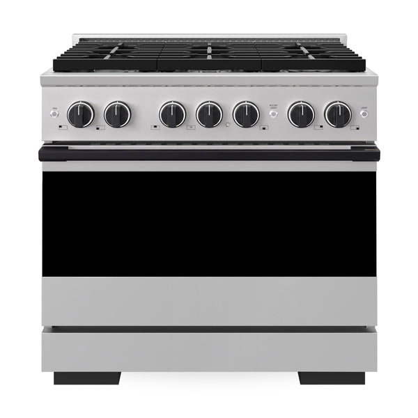 ZLINE Autograph Edition 36 in. 5.2 cu. ft. Marino Gas Range with 6 Burner Cooktop and Convection Gas Oven in Stainless Steel and Matte Black Accents (MGRZ-36-MB)
