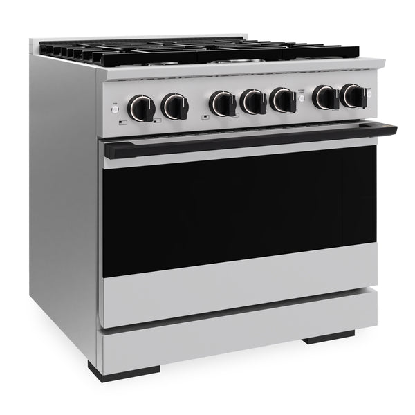 ZLINE Autograph Edition 36 in. 5.2 cu. ft. Marino Gas Range with 6 Burner Cooktop and Convection Gas Oven in Stainless Steel and Matte Black Accents (MGRZ-36-MB)