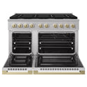 ZLINE Autograph Edition 48 in. 6.7 cu. ft. Marino Double Oven Gas Range with 8 Burner Cooktop in Stainless Steel and Champagne Bronze Accents (MGRZ-48-CB)