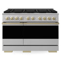 ZLINE Autograph Edition 48 in. 6.7 cu. ft. Marino Double Oven Gas Range with 8 Burner Cooktop in Stainless Steel and Champagne Bronze Accents (MGRZ-48-CB)
