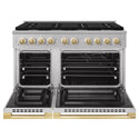 ZLINE Autograph Edition 48 in. 6.7 cu. ft. Marino Double Oven Gas Range with 8 Burner Cooktop in Stainless Steel and Polished Gold Accents (MGRZ-48-G)