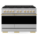 ZLINE Autograph Edition 48 in. 6.7 cu. ft. Marino Double Oven Gas Range with 8 Burner Cooktop in Stainless Steel and Polished Gold Accents (MGRZ-48-G)