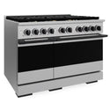 ZLINE Autograph Edition 48 in. 6.7 cu. ft. Marino Double Oven Gas Range with 8 Burner Cooktop in Stainless Steel and Matte Black Accents (MGRZ-48-MB)