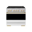 ZLINE Autograph Edition 36 in. 5.2 cu. ft. Marino Gas Range with 6 Burner Cooktop and Convection Gas Oven in Stainless Steel with White Matte Door and Polished Gold Accents (MGRZ-WM-36-G)