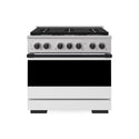 ZLINE Autograph Edition 36 in. 5.2 cu. ft. Marino Gas Range with 6 Burner Cooktop and Convection Gas Oven in Stainless Steel with White Matte Door and Matte Black Accents (MGRZ-WM-36-MB)