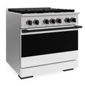 ZLINE Autograph Edition 36 in. 5.2 cu. ft. Marino Gas Range with 6 Burner Cooktop and Convection Gas Oven in Stainless Steel with White Matte Door and Matte Black Accents (MGRZ-WM-36-MB)