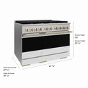ZLINE Autograph Edition 48 in. 6.7 cu. ft. Marino Double Oven Gas Range with 8 Burner Cooktop in Stainless Steel with White Matte Doors and Champagne Bronze Accents (MGRZ-WM-48-CB)