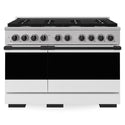 ZLINE Autograph Edition 48 in. 6.7 cu. ft. Marino Double Oven Gas Range with 8 Burner Cooktop in Stainless Steel with White Matte Doors and Matte Black Accents (MGRZ-WM-48-MB)