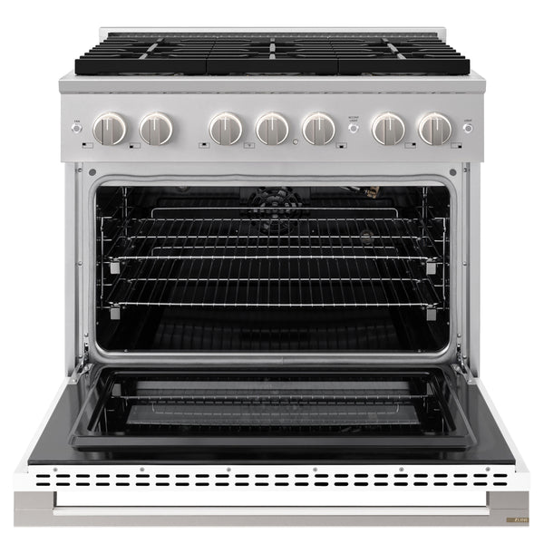 ZLINE 36 in. 5.2 cu. ft. Marino Gas Range with 6 Burner DuoPro™ Cooktop and Convection Gas Oven with White Matte Door (PMGR-WM-36)