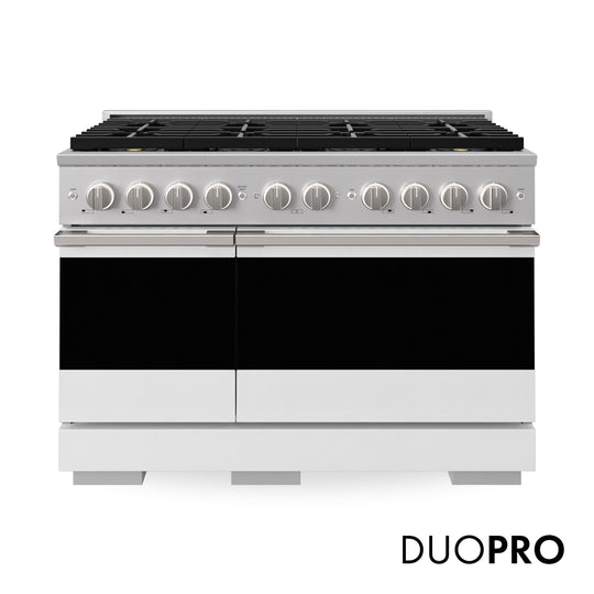 ZLINE 48 in. 6.7 cu. ft. Marino Gas Range with 8 Burner DuoPro™ Cooktop and Dual Ovens with White Matte Doors (PMGR-WM-48)