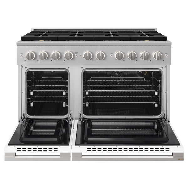 ZLINE 48 in. 6.7 cu. ft. Marino Gas Range with 8 Burner DuoPro™ Cooktop and Dual Ovens with White Matte Doors (PMGR-WM-48)