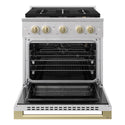 ZLINE Autograph Edition 30 in. 4.2 cu. ft. Marino Gas Range with 4 Burner DuoPro™ Cooktop and Convection Gas Oven in Stainless Steel with Champagne Bronze Accents (PMGRZ-30-CB)