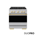 ZLINE Autograph Edition 30 in. 4.2 cu. ft. Marino Gas Range with 4 Burner DuoPro™ Cooktop and Convection Gas Oven in Stainless Steel with Polished Gold Accents (PMGRZ-30-G)