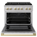ZLINE Autograph Edition 36 in. 5.2 cu. ft. Marino Gas Range with 6 Burner DuoPro™ Cooktop and Convection Gas Oven in Stainless Steel and Champagne Bronze Accents (PMGRZ-36-CB)