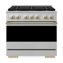 ZLINE Autograph Edition 36 in. 5.2 cu. ft. Marino Gas Range with 6 Burner DuoPro™ Cooktop and Convection Gas Oven in Stainless Steel and Champagne Bronze Accents (PMGRZ-36-CB)