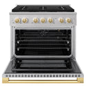 ZLINE Autograph Edition 36 in. 5.2 cu. ft. Marino Gas Range with 6 Burner DuoPro™ Cooktop and Convection Gas Oven in Stainless Steel and Polished Gold Accents (PMGRZ-36-G)