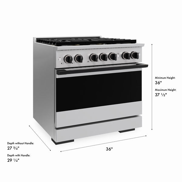 ZLINE Autograph Edition 36 in. 5.2 cu. ft. Marino Gas Range with 6 Burner DuoPro™ Cooktop and Convection Gas Oven in Stainless Steel and Matte Black Accents (PMGRZ-36-MB)