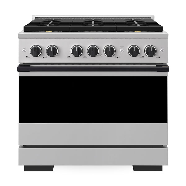 ZLINE Autograph Edition 36 in. 5.2 cu. ft. Marino Gas Range with 6 Burner DuoPro™ Cooktop and Convection Gas Oven in Stainless Steel and Matte Black Accents (PMGRZ-36-MB)