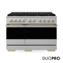 ZLINE Autograph Edition 48 in. 6.7 cu. ft. Marino Gas Range with 8 Burner DuoPro™ Cooktop and Dual Ovens in Stainless Steel and Champagne Bronze Accents (PMGRZ-48-CB)