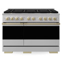 ZLINE Autograph Edition 48 in. 6.7 cu. ft. Marino Gas Range with 8 Burner DuoPro™ Cooktop and Dual Ovens in Stainless Steel and Champagne Bronze Accents (PMGRZ-48-CB)