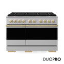 ZLINE Autograph Edition 48 in. 6.7 cu. ft. Marino Gas Range with 8 Burner DuoPro™ Cooktop and Dual Ovens in Stainless Steel and Polished Gold Accents (PMGRZ-48-G)